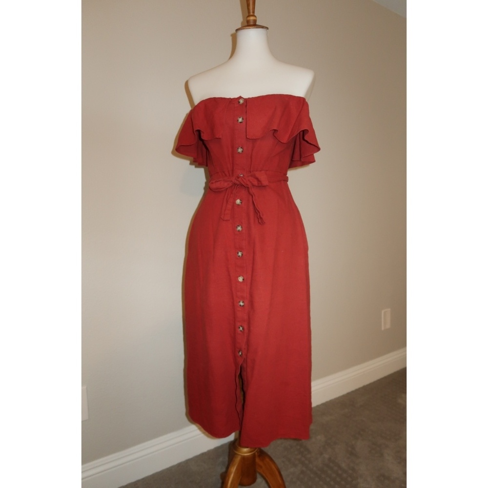 Off the Shoulder Burnt Orange Midi Dress